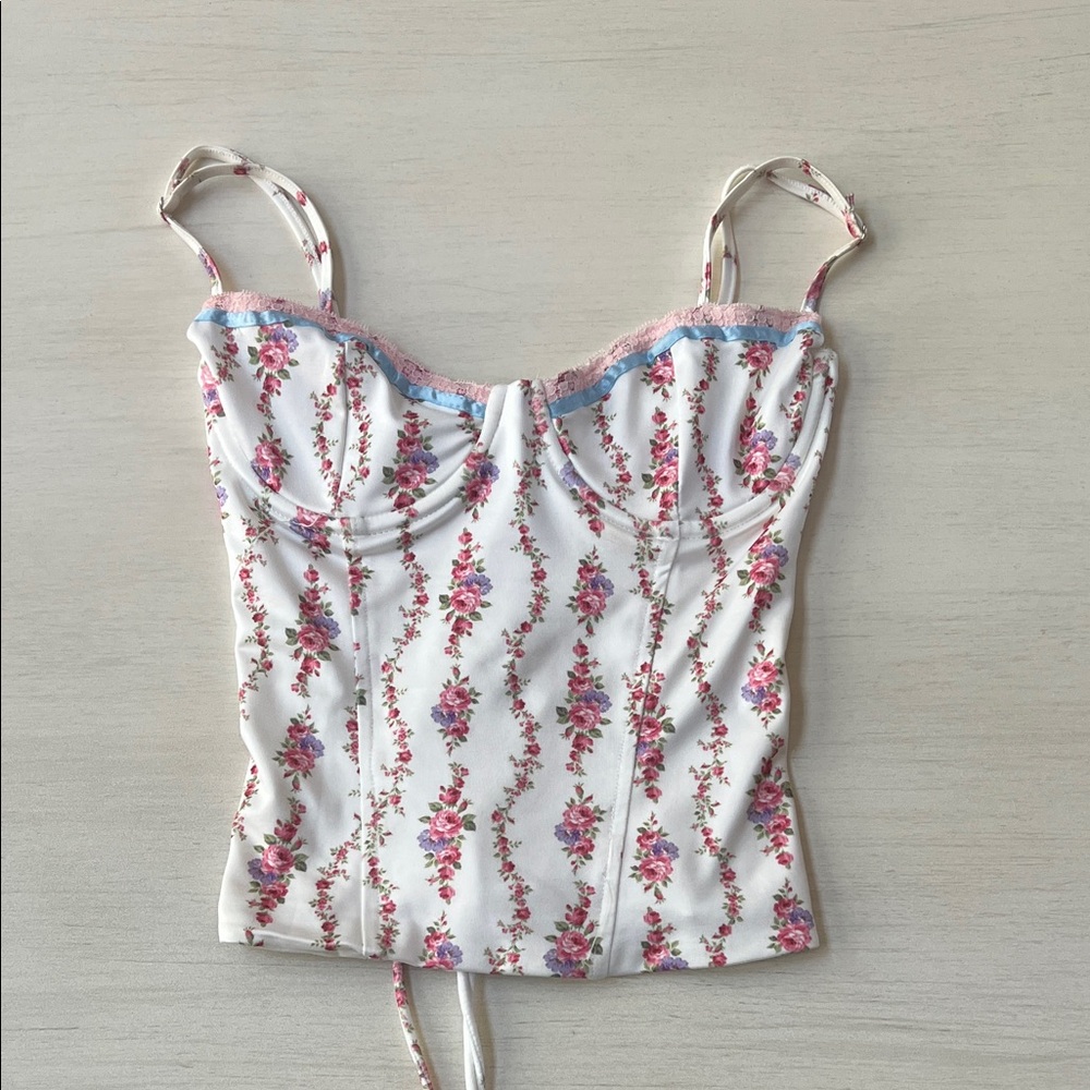 Indira Printed Cupped Lace Up Corset